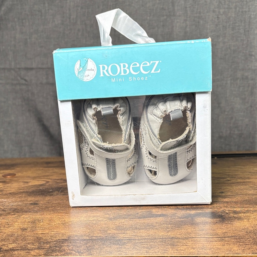 Robeez Cream and Gray Baby Shoes